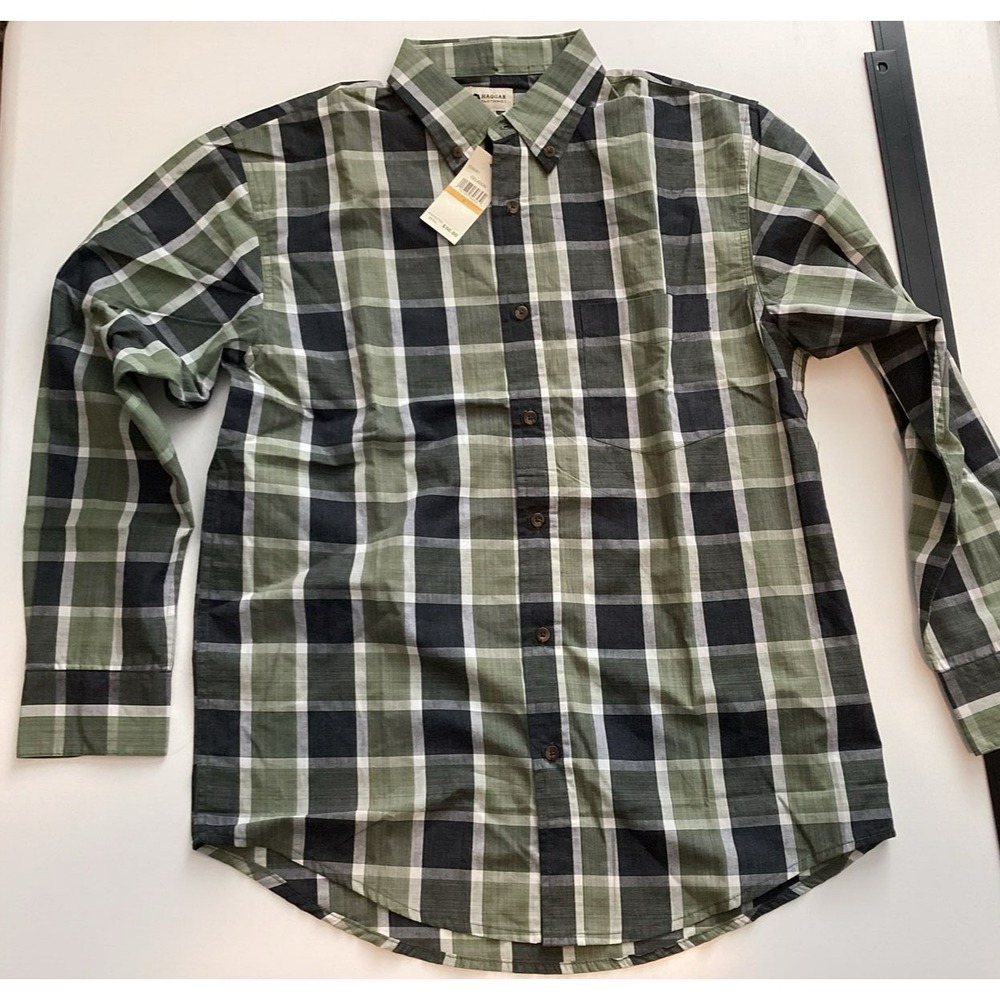 Haggar Long Sleeve Button-up Shirt Celadon Green Striped Plaid Small New W/ Tags